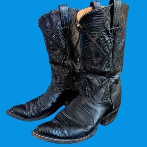 Vintage Tony Lama Cowboy Boots Mens 8D Gold Label 1950's Teju Lizard Patchwork